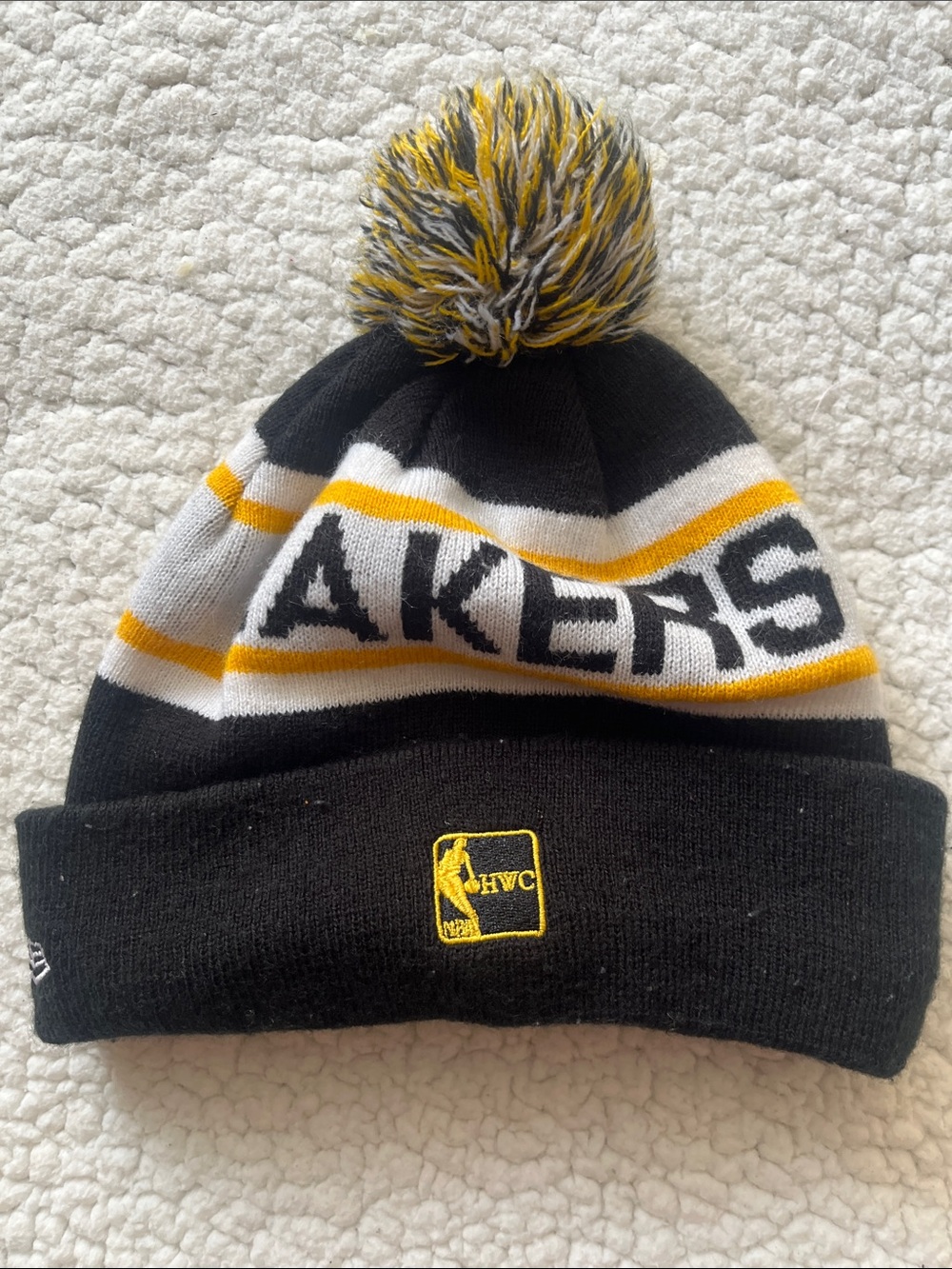 LAKERS Black, Gold & White Pom Beanie. Kids youth size,
